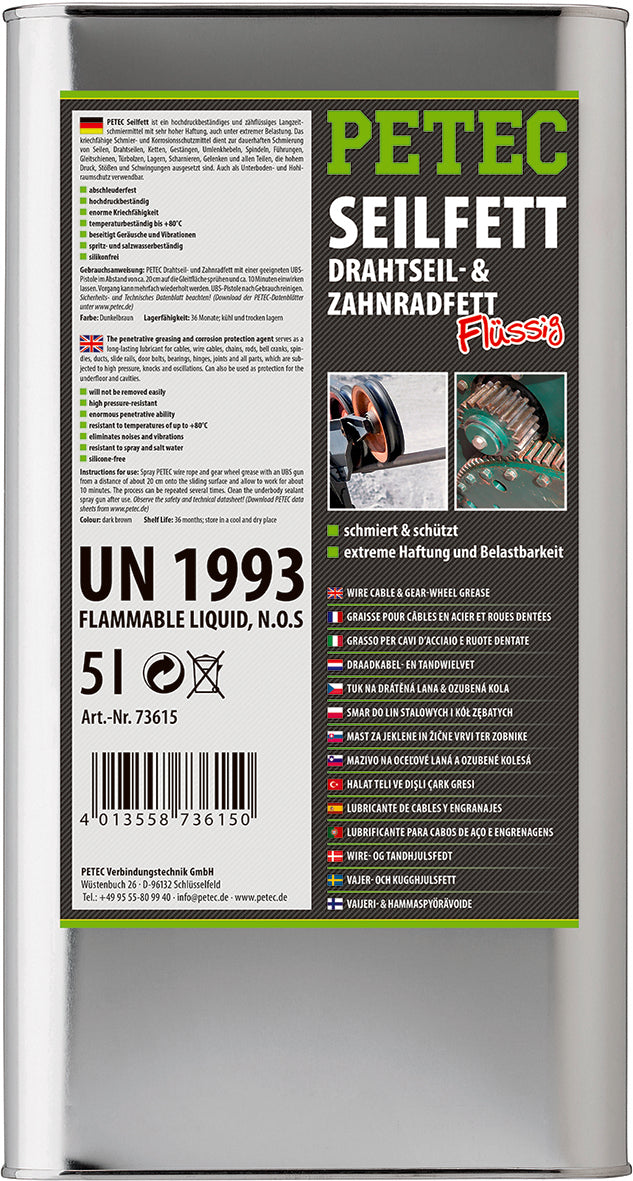 PETEC Seilfett, Drahtseil- & Zahnradfett - 5L