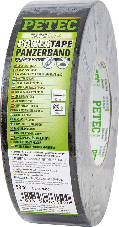 PETEC POWER Tape, Panzerband - schwarz Rolle 50 m x 50 mm x 0,3 mm