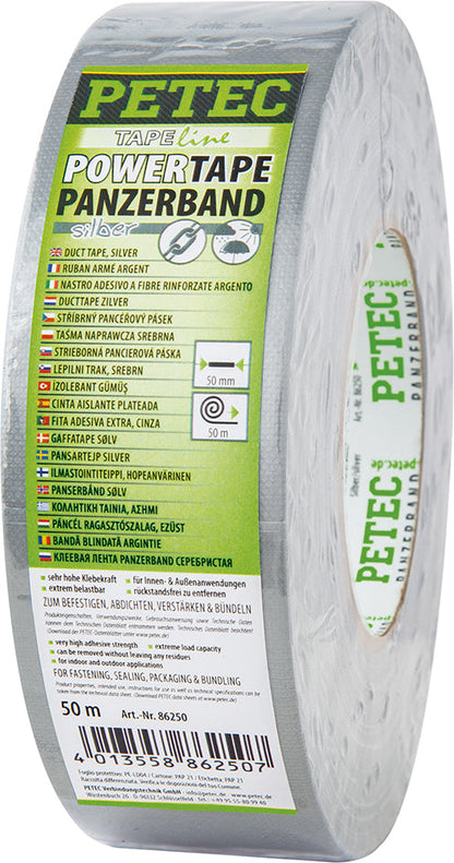 PETEC POWER Tape, Panzerband - silber Rolle 50 m x 50 mm x 0,3 mm