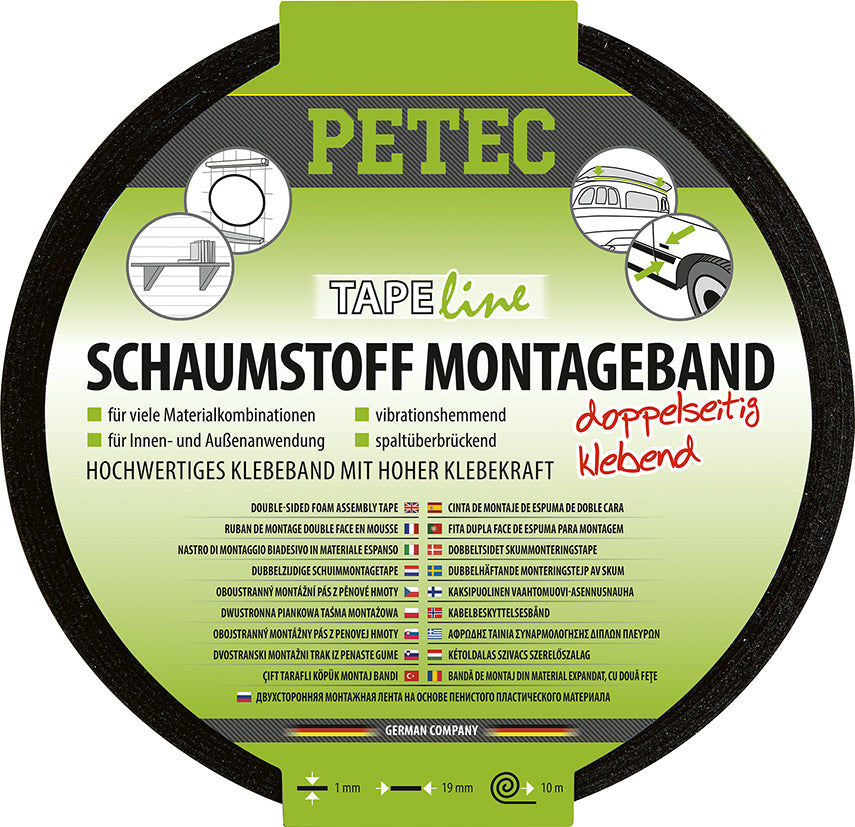 PETEC Schaumstoff-Montageband schwarz - 10mx19mmx1mm