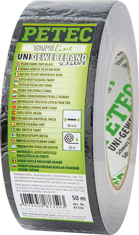 PETEC Uni-Gewebeband - schwarz Rolle 50 m x 48 mm x 016 mm