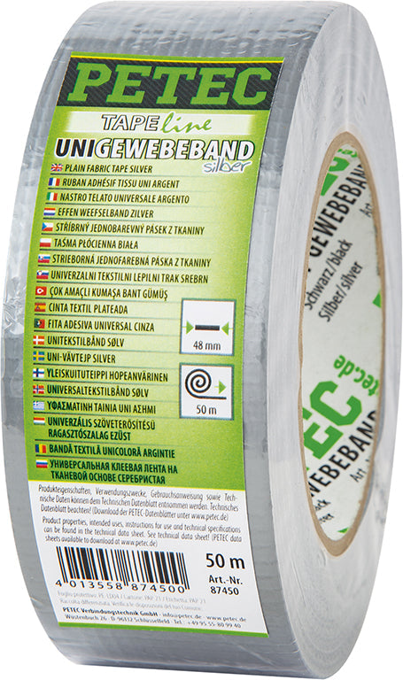 PETEC Uni-Gewebeband - silber Rolle 50 m x 48 mm x 016 mm
